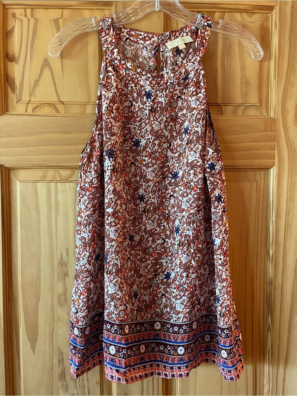 Lucy & Laurel White Tank Top with Rust and Navy Paisley Print